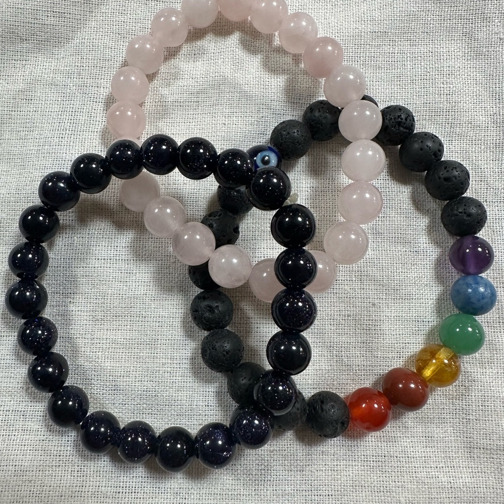Set of three Semi precious crystal bead bracelet NWOT